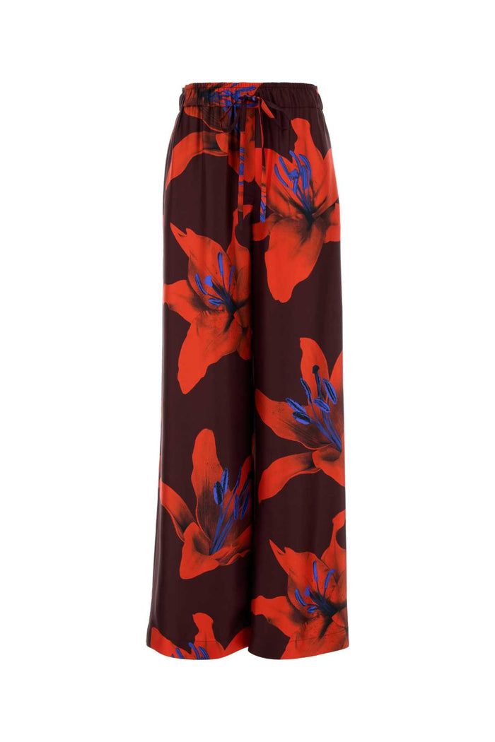 Printed Satin Wide-Leg Pant Burgundy-firered Exterior: Silk Pantaloni