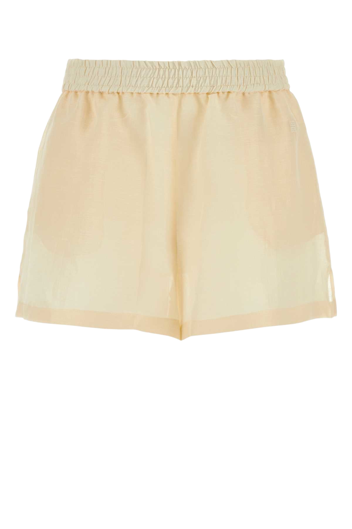 Cream Silk Blend Shorts Ivory Exterior: Linen