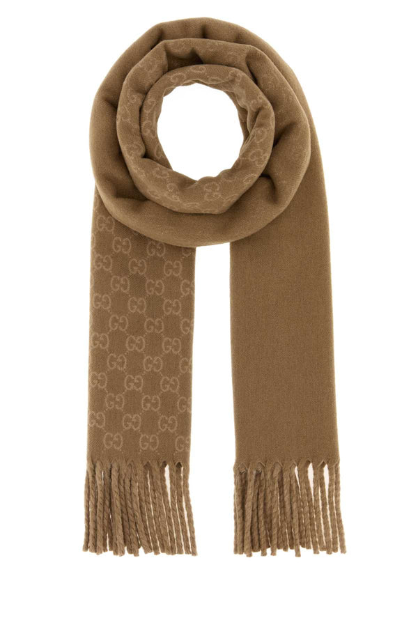 Gucci Logo Wool blend scarf in beige