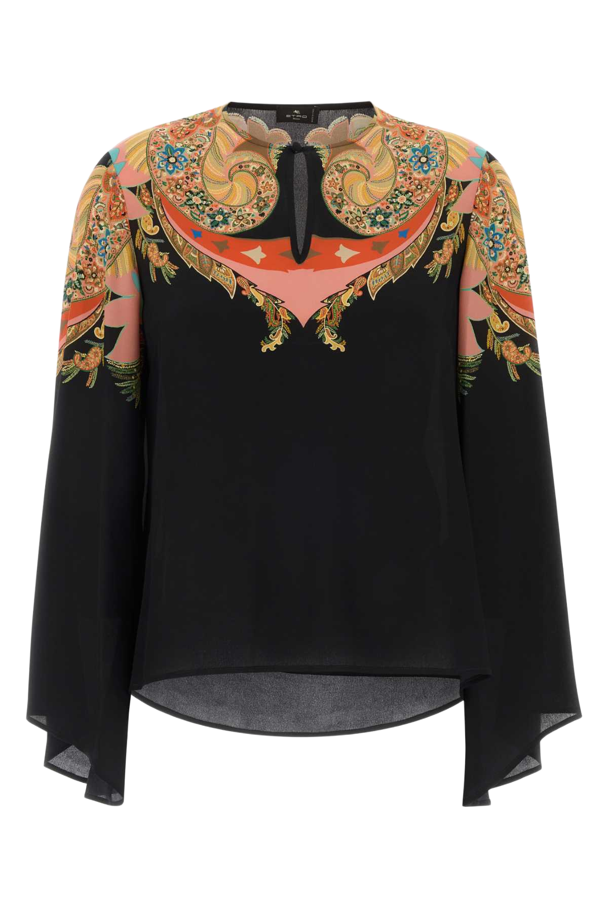 Black Crepe Blouse Stampafdonero Exterior: Silk Maglie