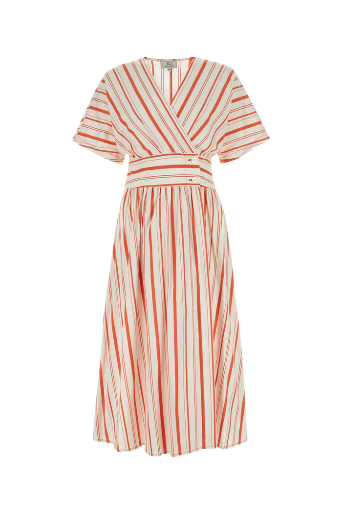 Embroidered Stretch Cotton Blend Dress Plasterwhitestripe Abiti