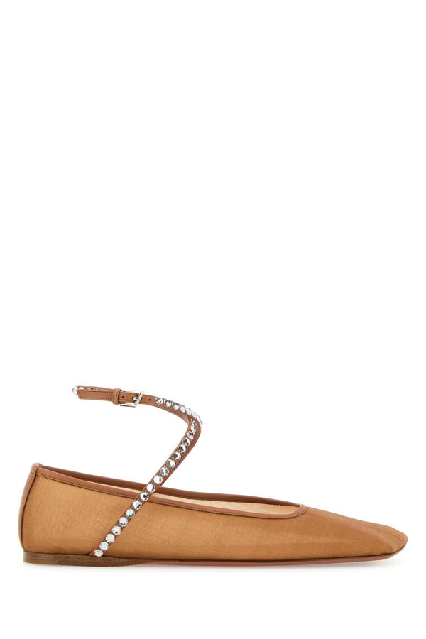Amina Muaddi Mesh Exterior: 100% Fabric; Interior: 100% Leather; Sole: Leather and Rubber ballet flat in beige