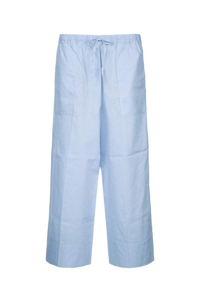 Wide Summer Trousers Sky Cotton Pantaloni
