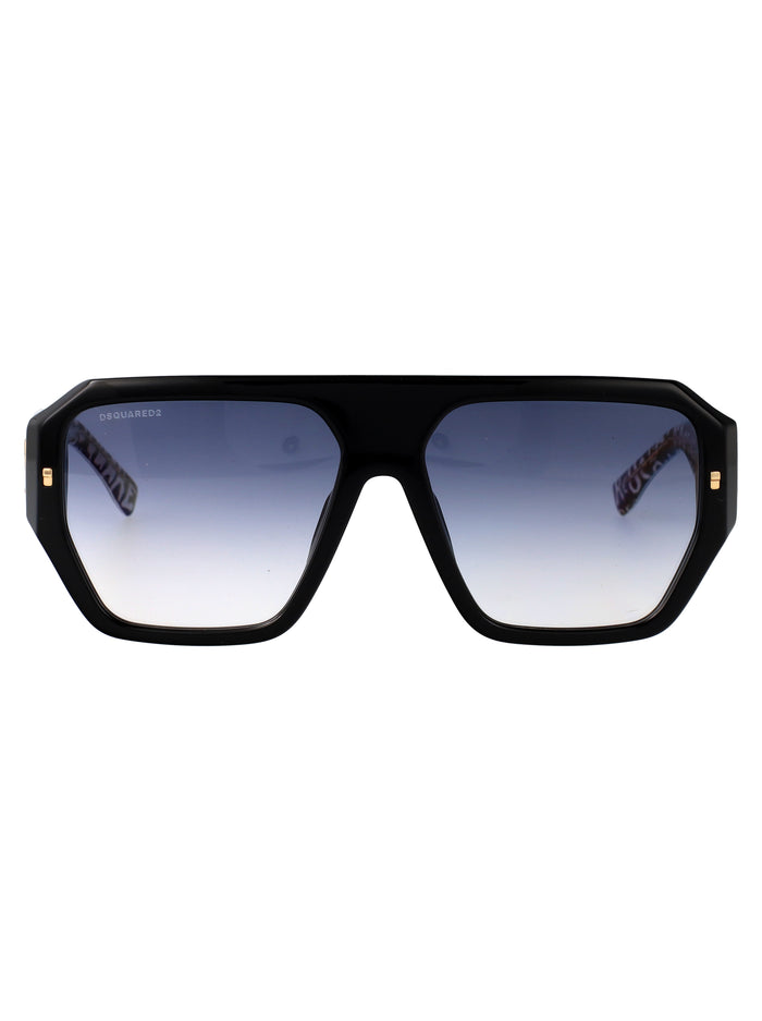 D2 0128-S Black Pattern White Acetate Sunglasses