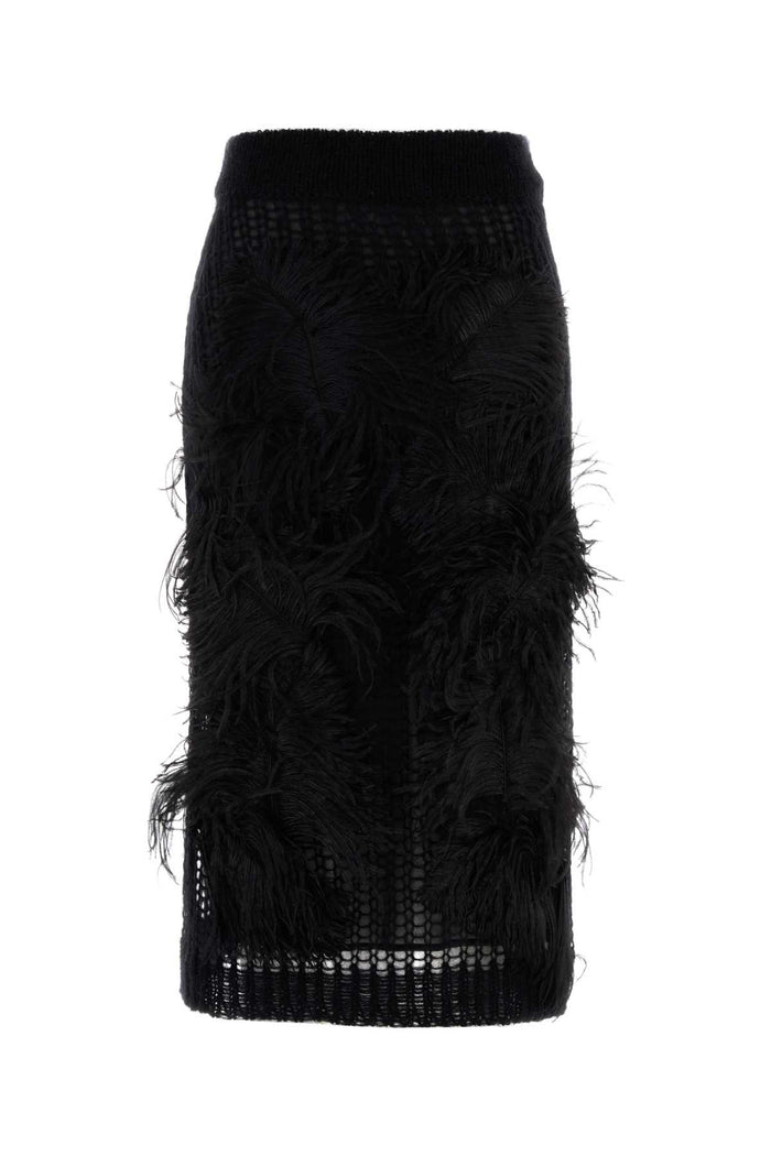 Black Stretch Crochet Skirt Gonne
