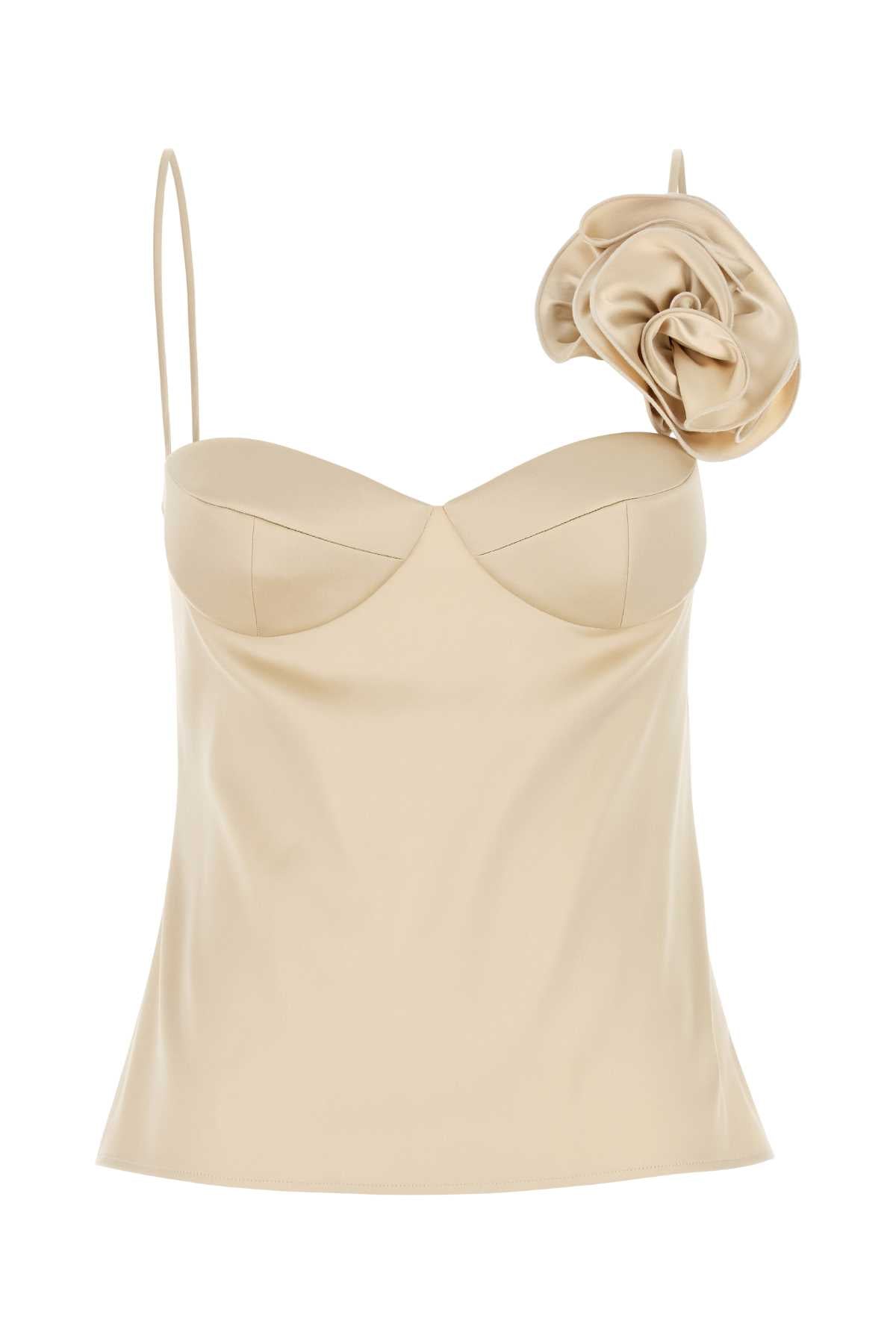 Beige Stretch Satin Top Exterior: Silk Elastane Maglie