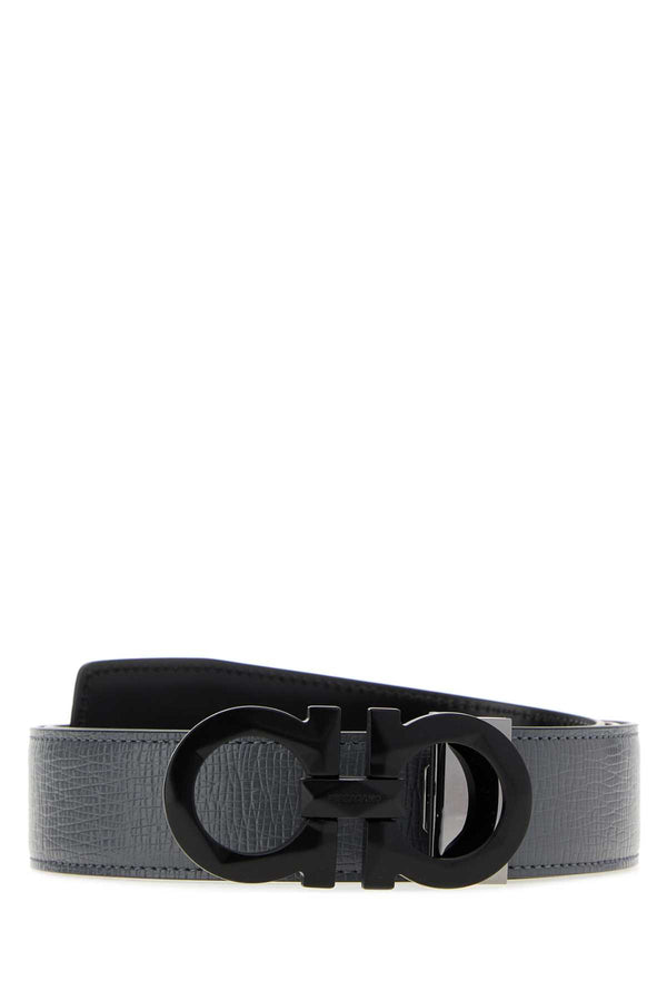 Dark Grey Leather Reversible Belt Darkrainnero Cinture