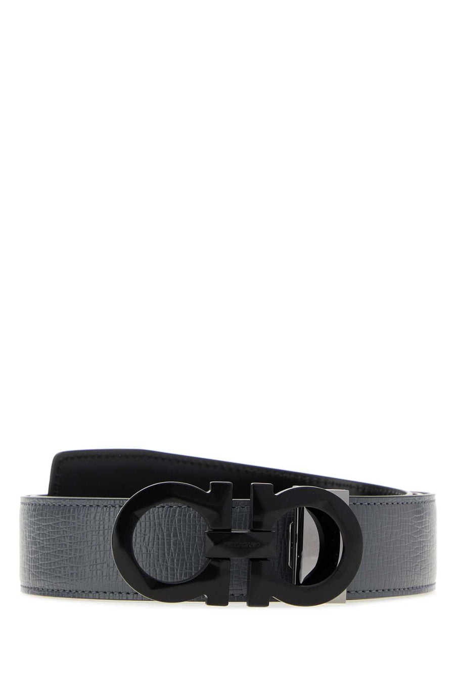 Dark Grey Leather Reversible Belt Darkrainnero Cinture