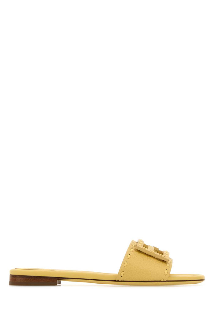Yellow Leather Baguette Slippers Light Sorbetto