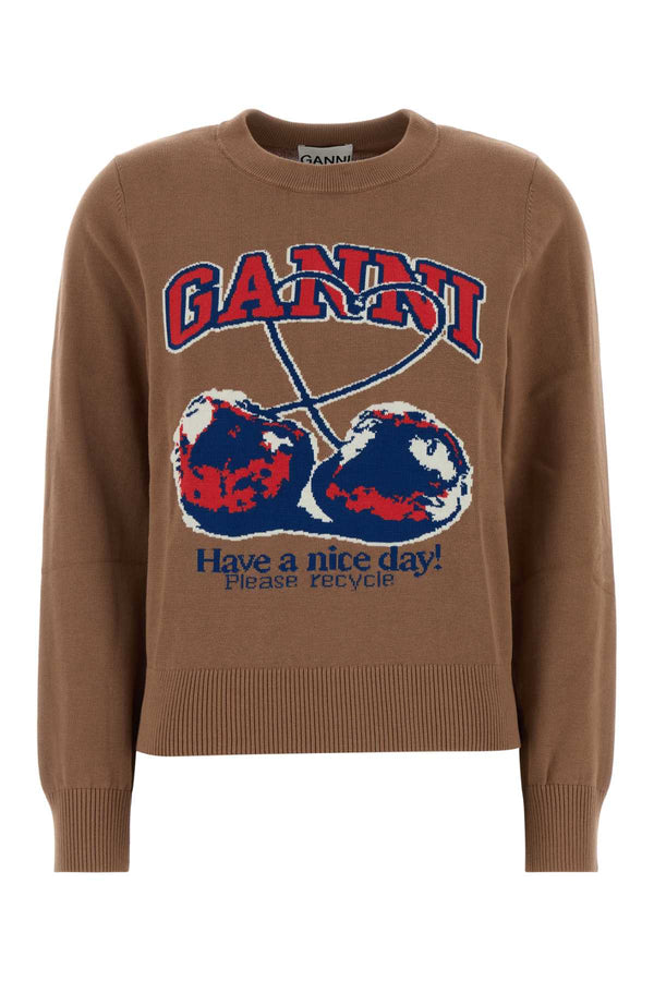Ganni Cotton 100% Organic cotton sweater in camel