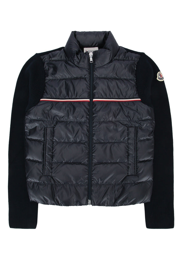 Moncler Jr Collar: 100% polyester; Outer front: 100% polyester; Base fabric: 100% cotton cardigan in navy