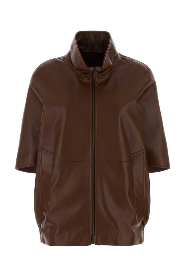 Brown Leather Jacket Castor Giacche E Gilet