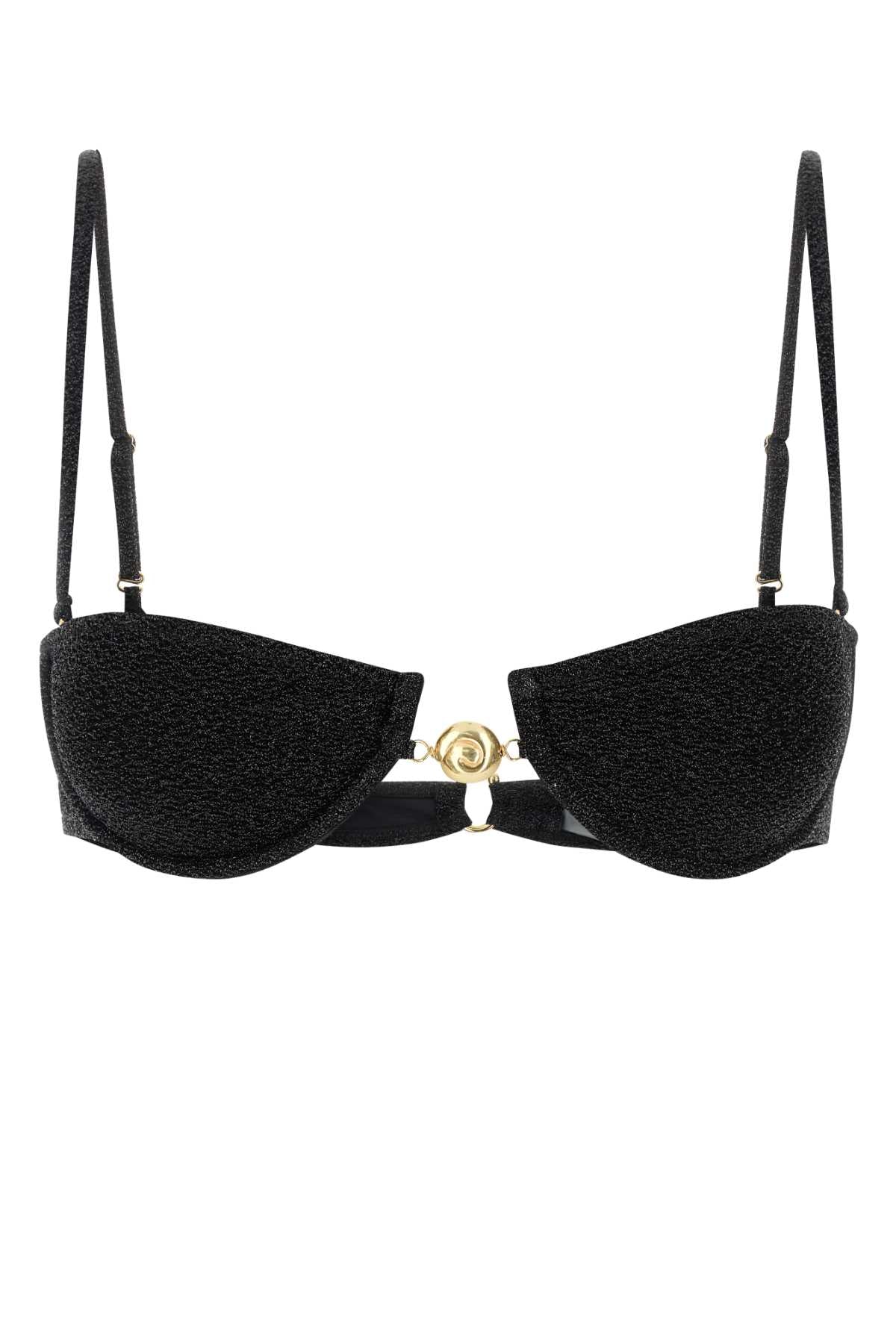 Black Stretch Nylon Hommond Bikini Top Blacklurex Costumi Da Bagno