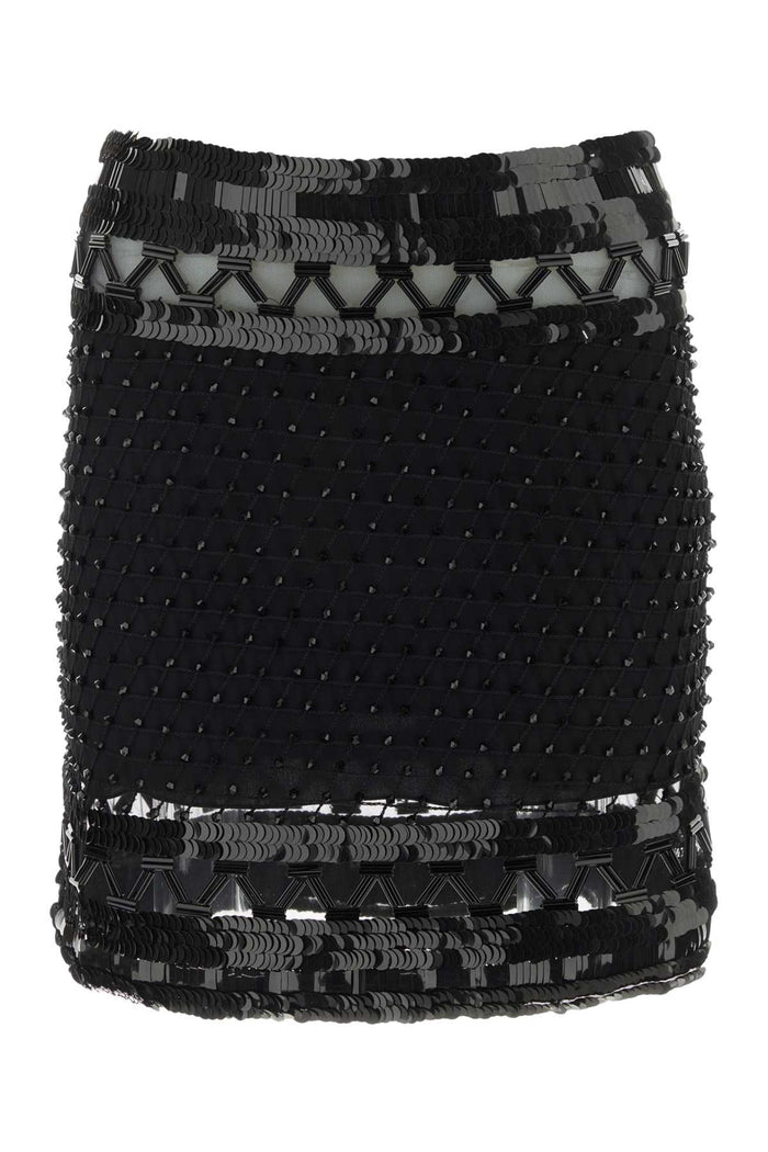 Embellished Mesh Mini Skirt Nero Gonne