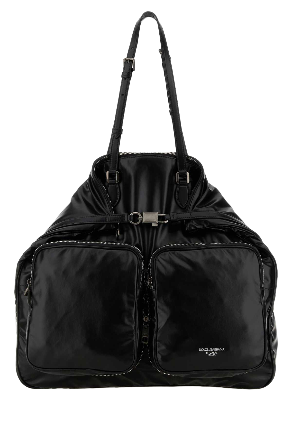 Black Leather Shopping Bag Nero Vitello Zaini
