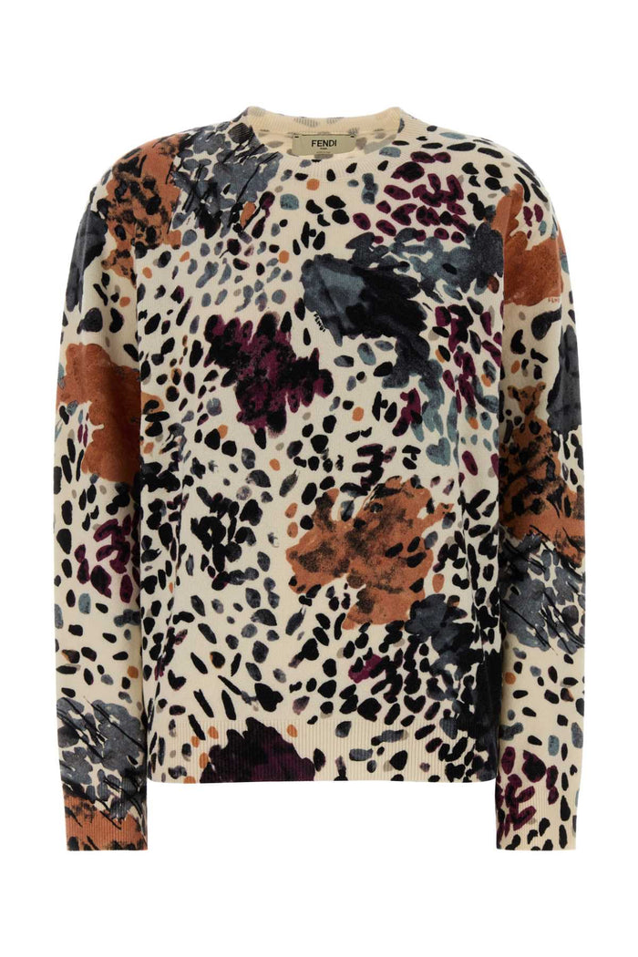 Printed Wool Blend Sweater Multicolor+ivory Exterior: Cashmere Maglieria