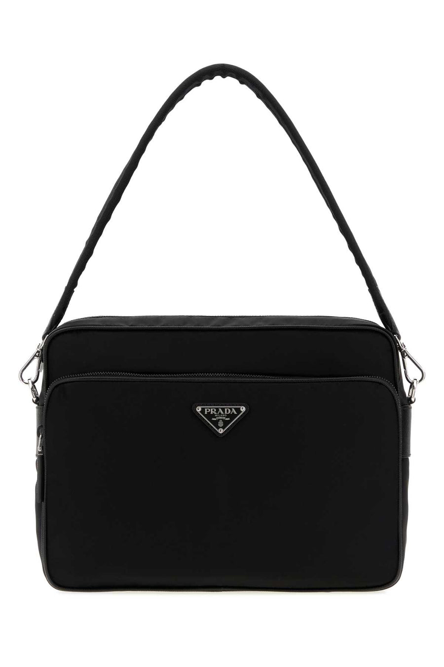Prada Saffiano Exterior: 100% Fabric; Lining: 100% Fabric; Finishing: Silver metal shoulder bag in black