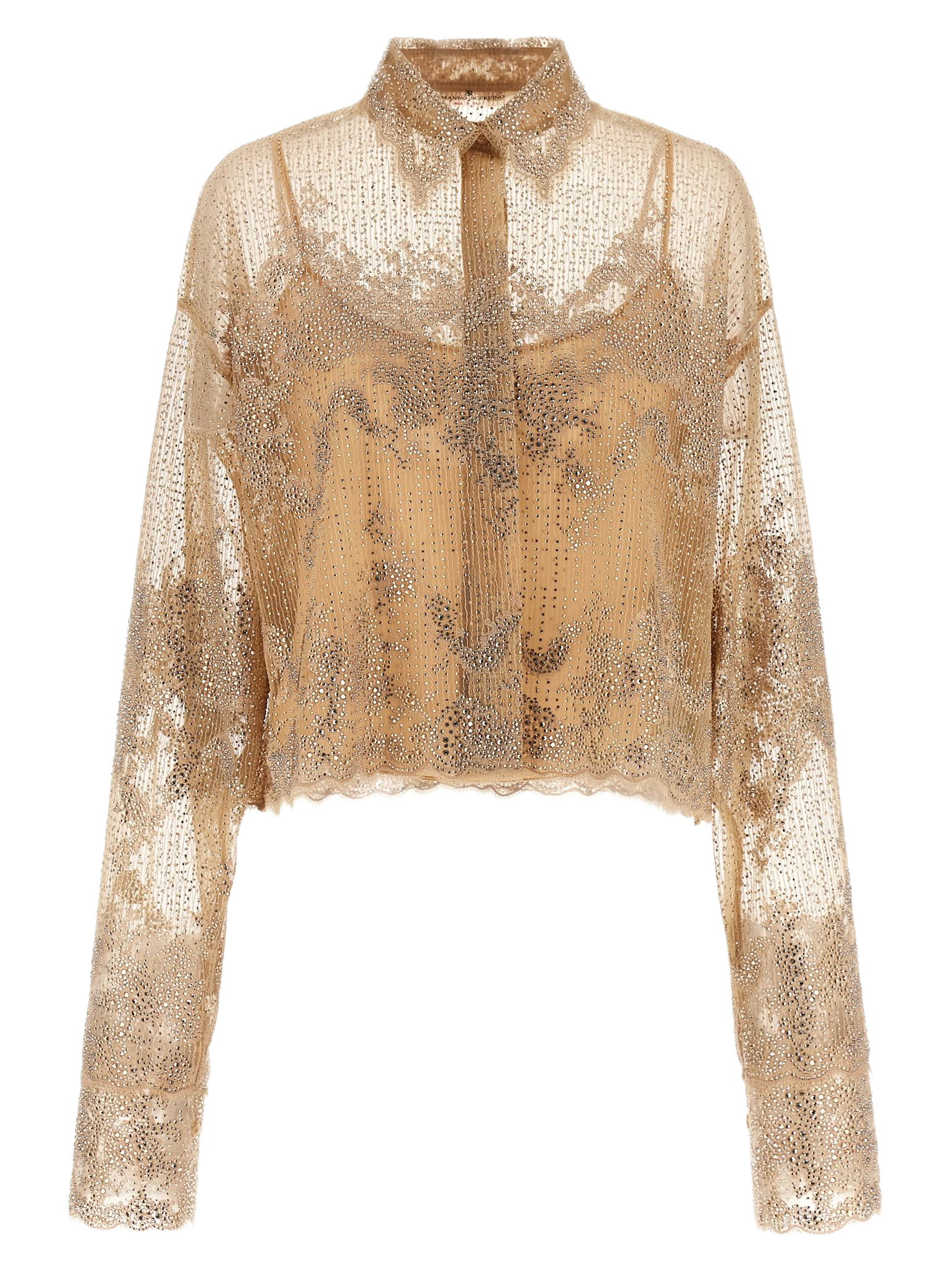 Embroidery Shirt Beige Polyester Shirt, Blouse
