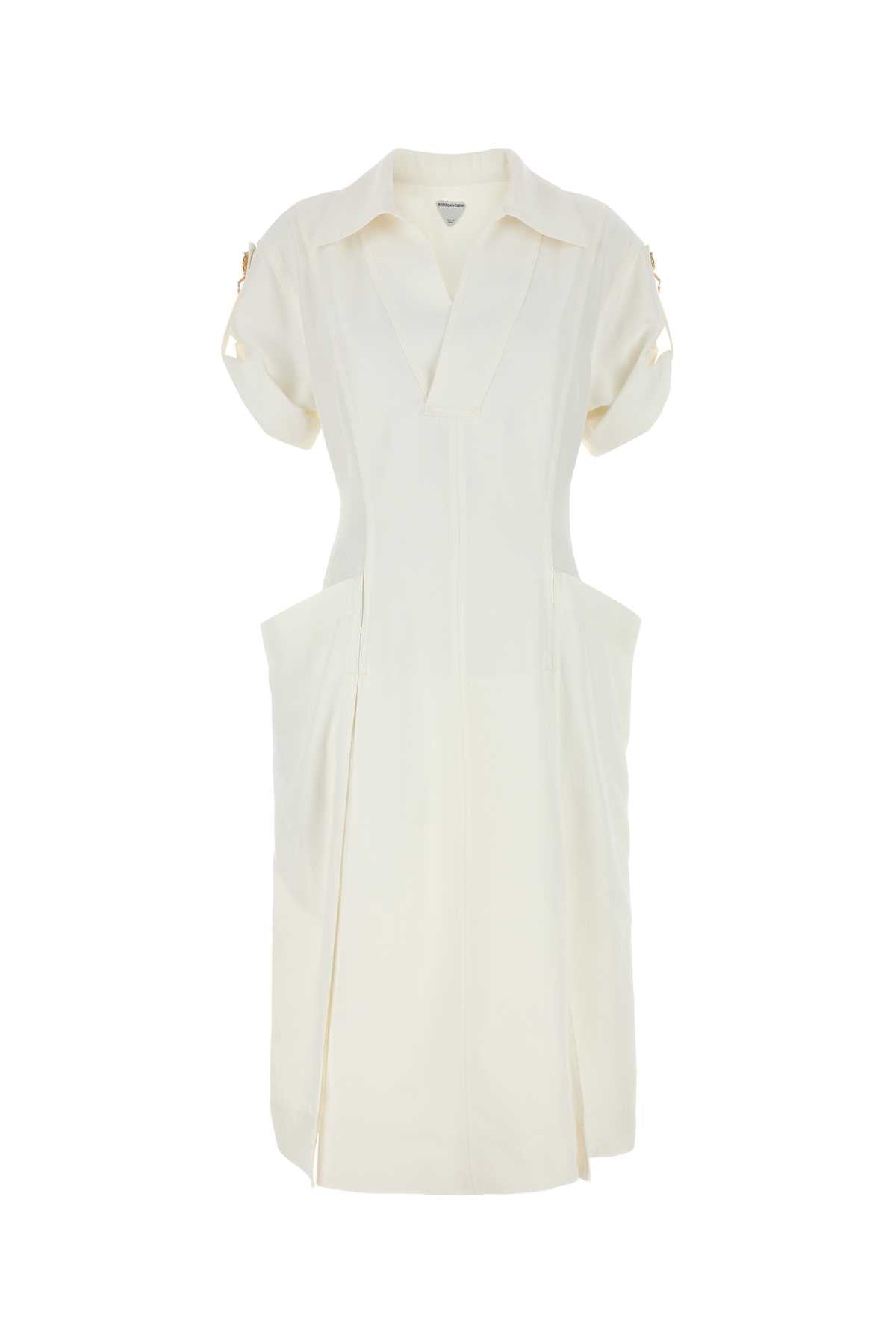 White Viscose Blend Dress Chalk Exteiror: Linen Abiti