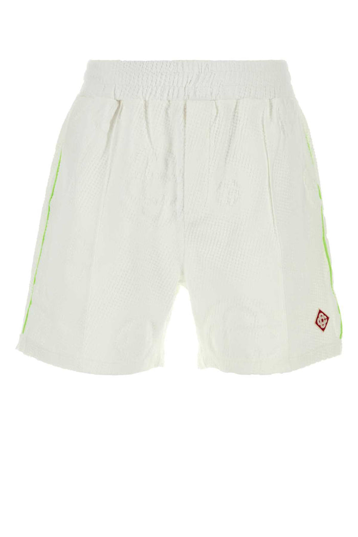 White Stretch Cotton Blend Bermuda Shorts