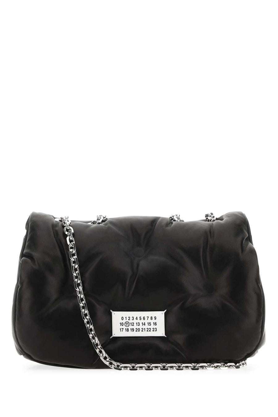 Maison Margiela Slam Body: 100% Sheep Nappa Leather; Appliqué: 100% Bovine Leather; Lining: 100% Polyester; Interior: 100% Sheep Nappa Leather; Hardware: 100% Brass and Zamak shoulder bag in black