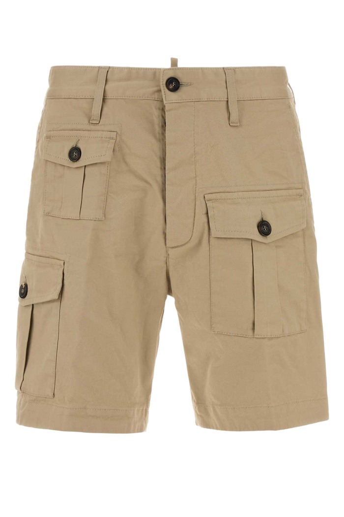 Cappuccino Stretch Cotton Sexy Cargo Bermuda Shorts Beige Exterior: Elastane