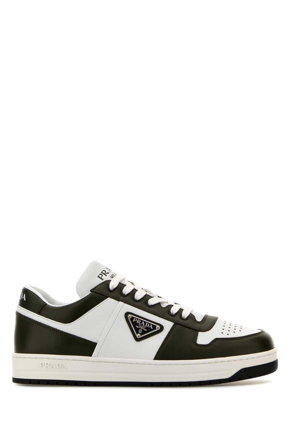 Two-Tone Leather Downtown Sneakers Biancomilitare Vitello