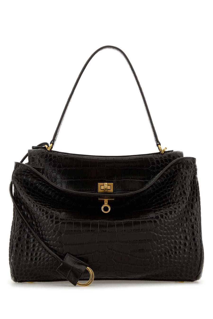 Balenciaga Handle Exterior: 100% Leather; Lining: 100% Leather; Finishing: Antiqued golden metal top handle bag in brown