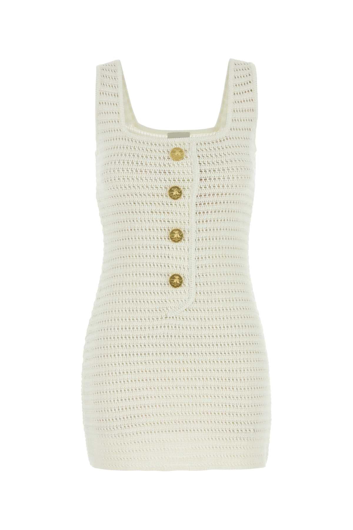 White Crochet Mini Dress Exterior: Organic Linen Abiti
