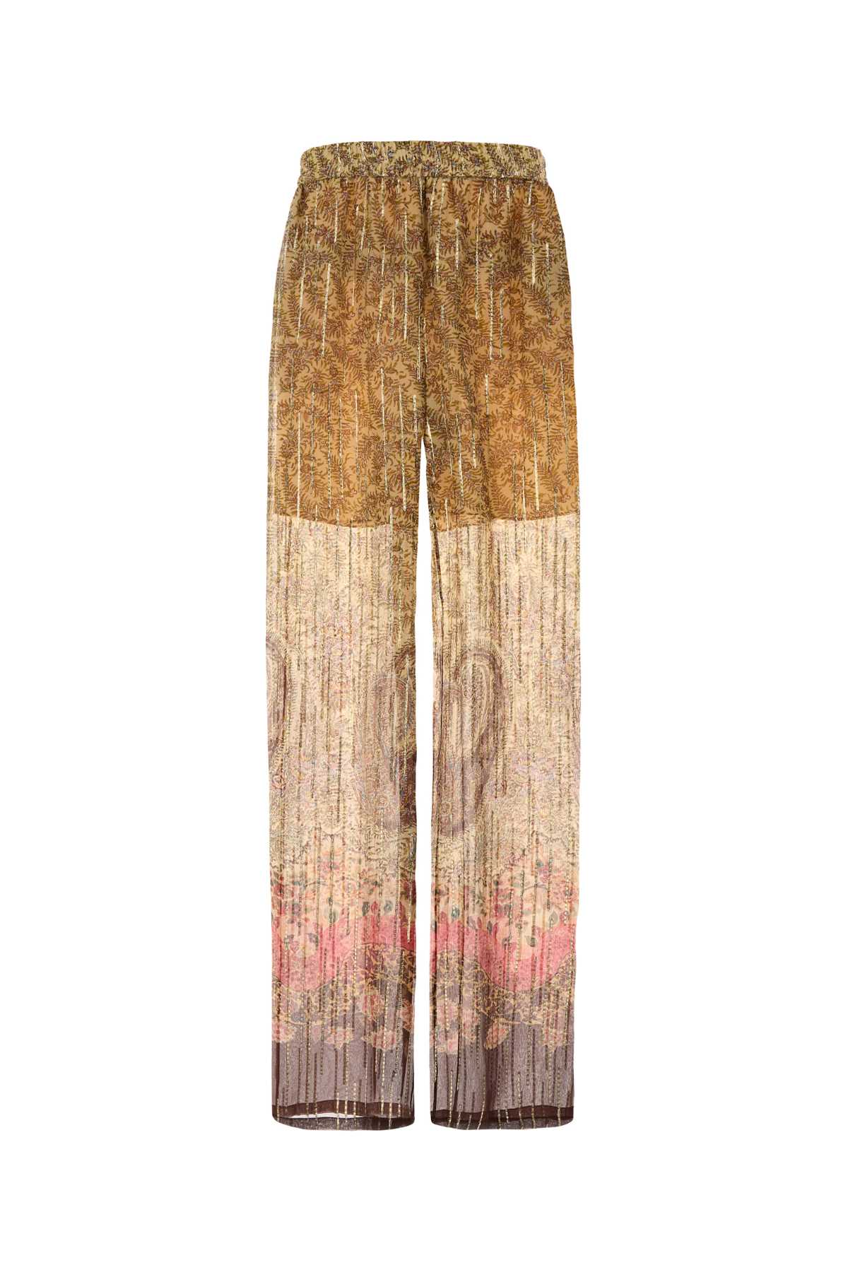 Printed Pekin Wide-Leg Pant Almondbeigemulticolor Silk Metallised Fibre Pantaloni