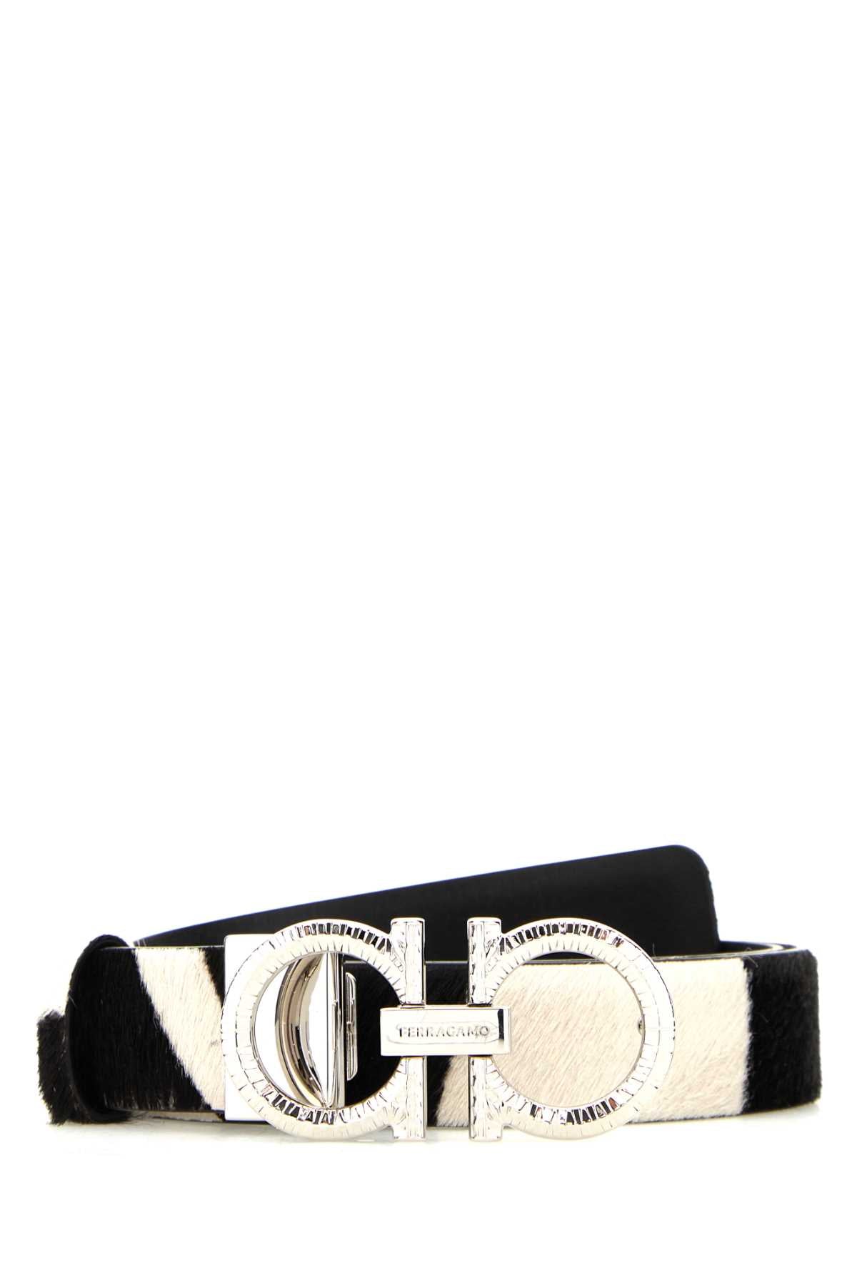 Printed Calf Hair Reversible Belt Bianconero Cinture