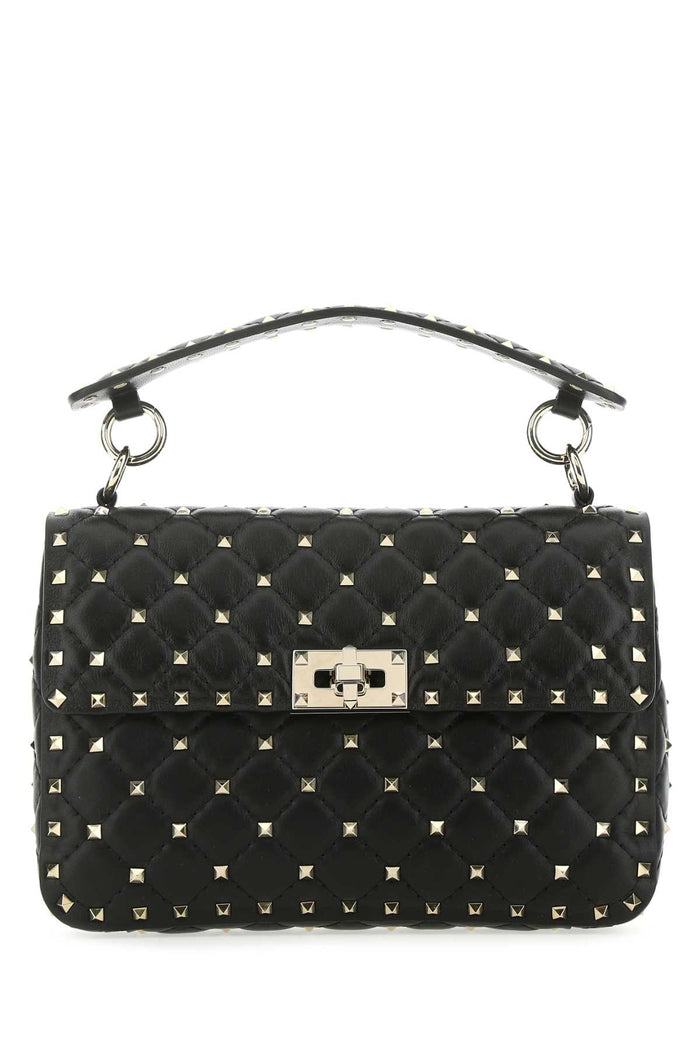 Black Nappa Leather Medium Rockstud Spike Handbag Nero Borse A Mano