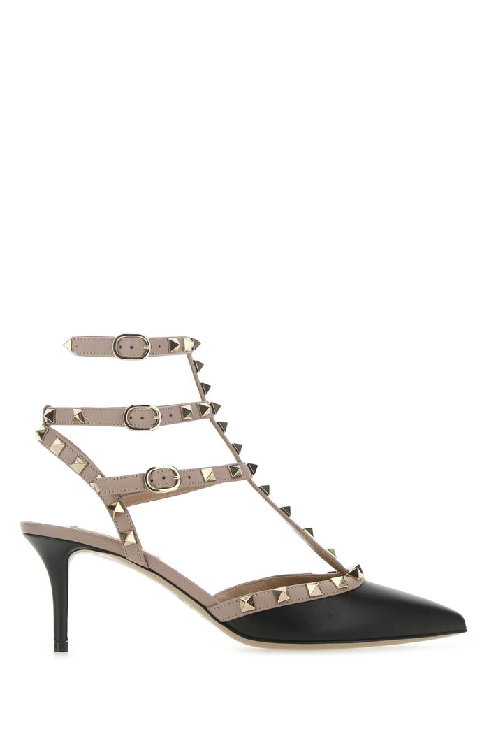 Two-Tone Leather Rockstud Pumps Neropoudre Scarpe Con Tacco
