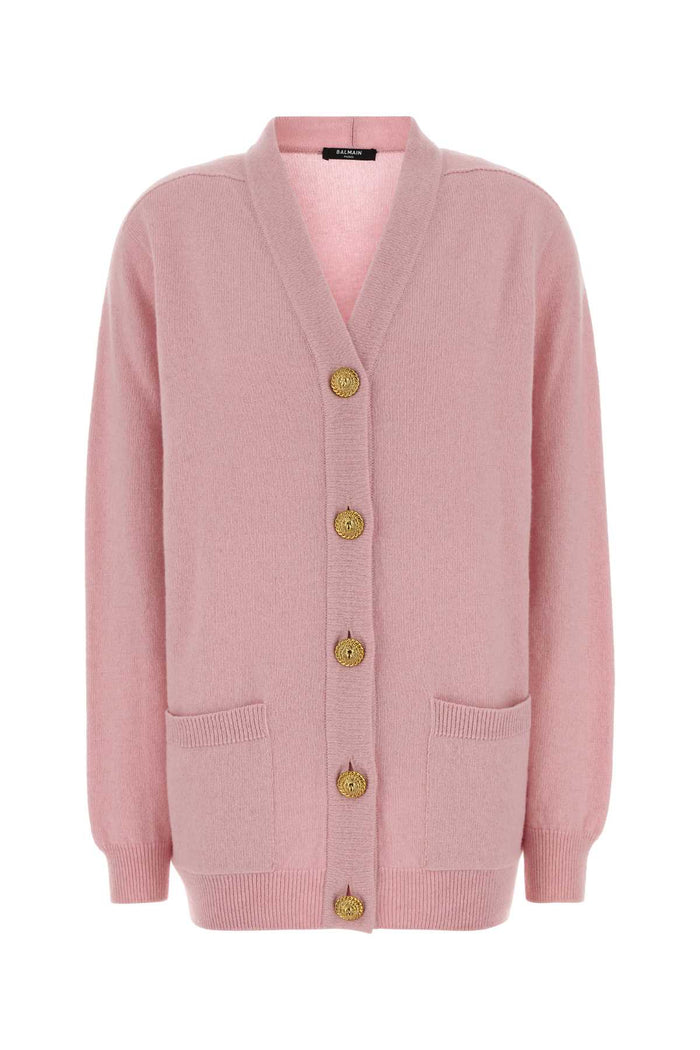 Pink Cashmere And Wool Cardigan 4hr Rose Pale Maglieria