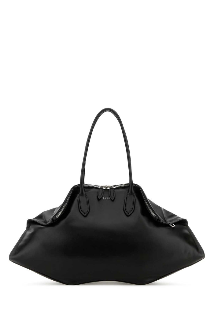Black Leather Maxi Manta Shoulder Bag Blacksilver Borse A Mano