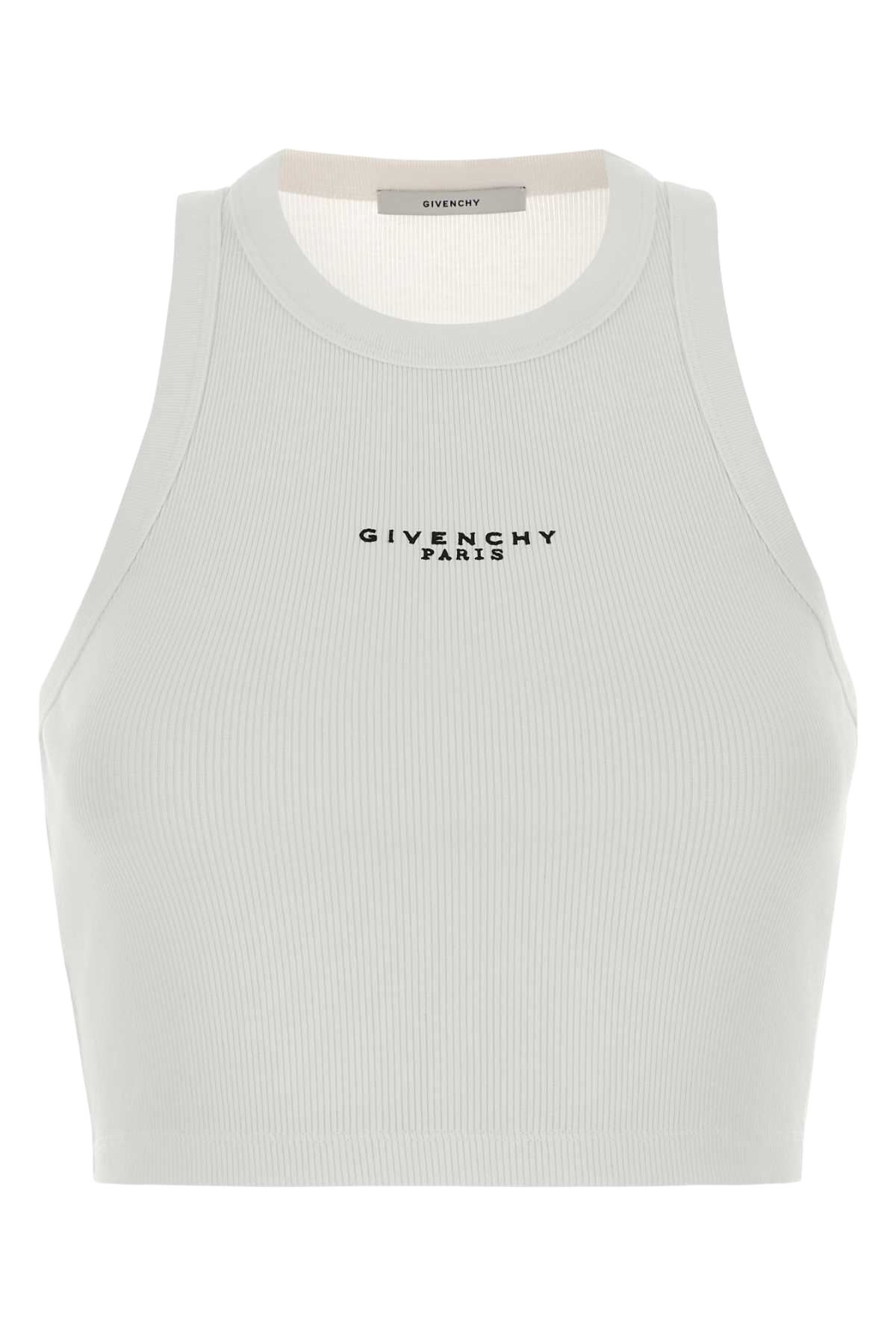 White Stretch Cotton Crop-Top Exterior: Elastane Maglie