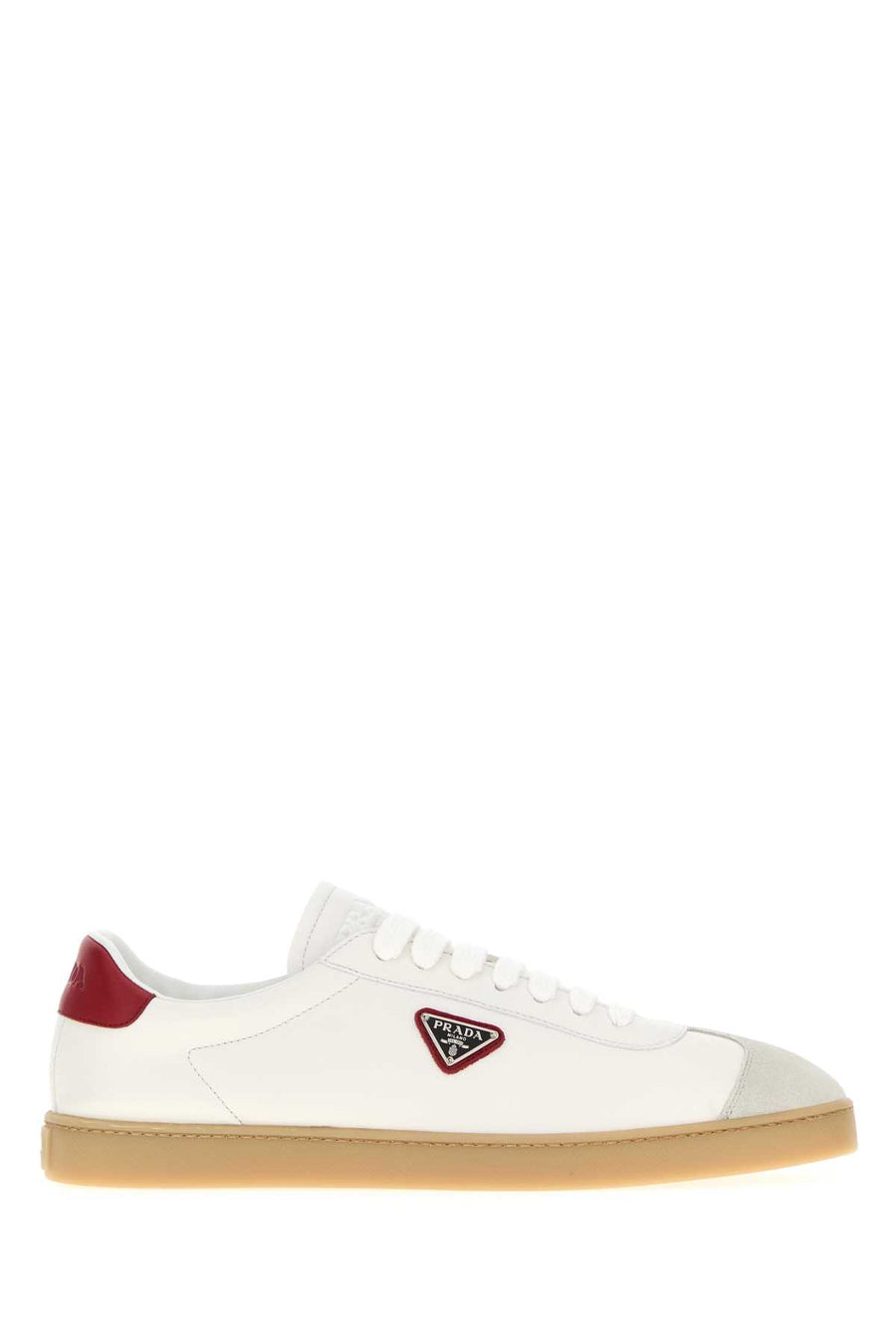 Prada Lane Exterior: 100% Nappa leather; Interior: 100% Leather; Sole: Rubber sneaker in white