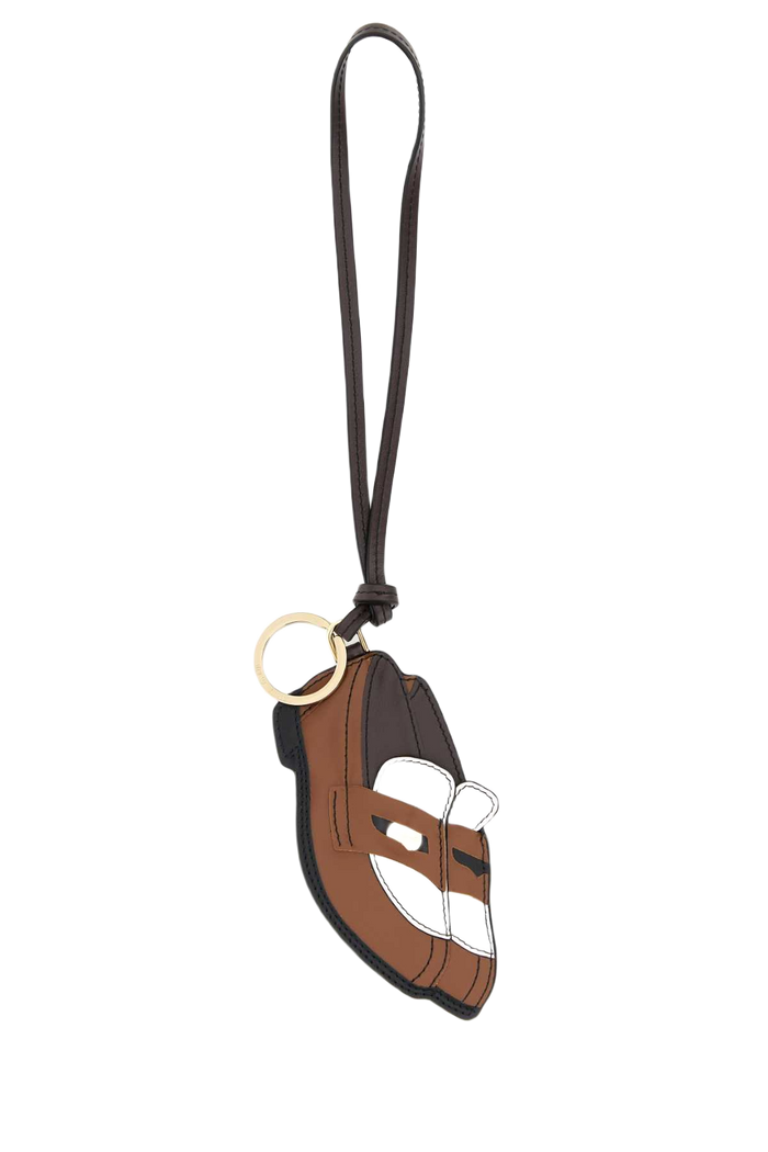 Multicolor Leather Keyring Cognacbianco Vitello Portachiavi