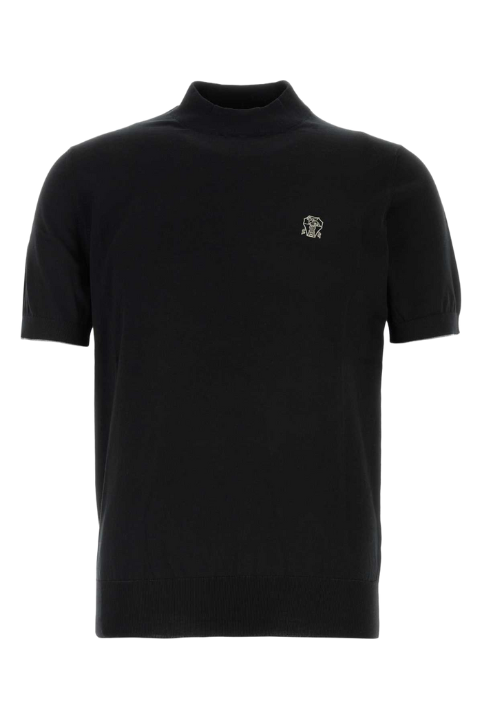 Black Knit T-Shirt Nero Exterior: Cotton Maglieria
