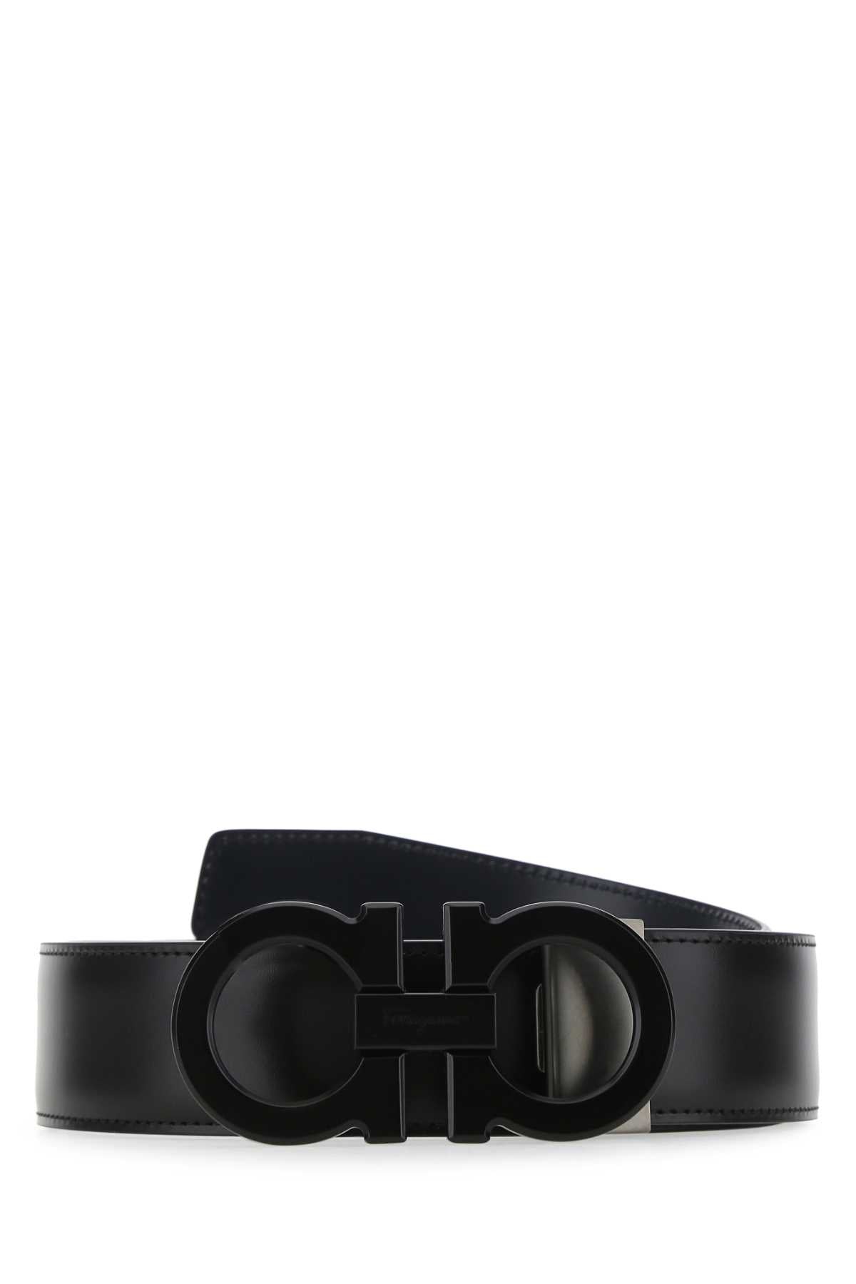 Black Leather Reversibile Belt Nerobluemarine Cinture