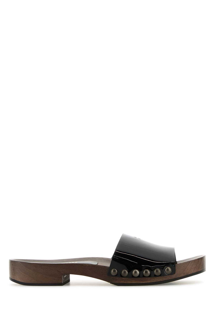 Black Leather Clogs Nero Sandali