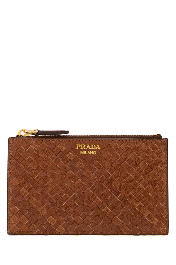 Prada Exterior: 100% Leather; Finishing: Golden metal card case in brown