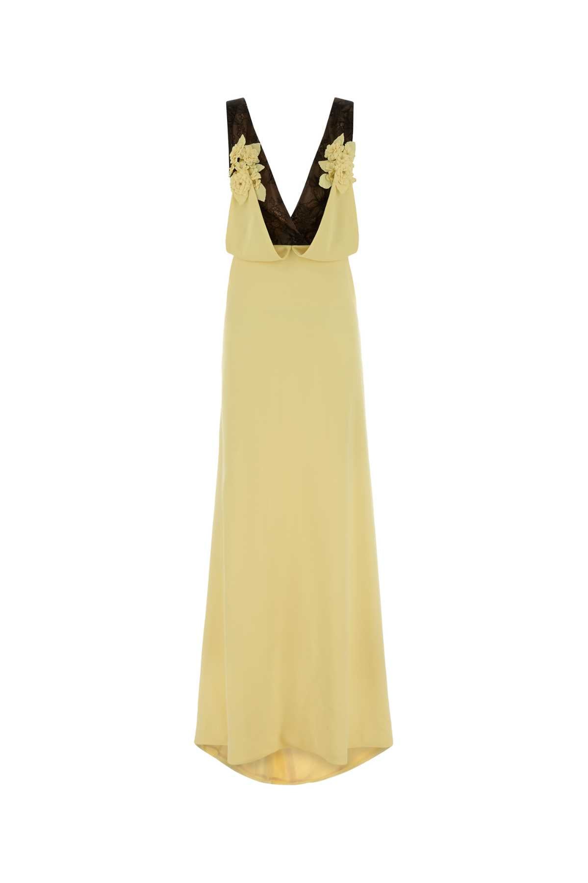 Pastel Yellow Crepe Janessa Long Dress 176paleyellow Exterior: Polyester Nylon Abiti Lunghi