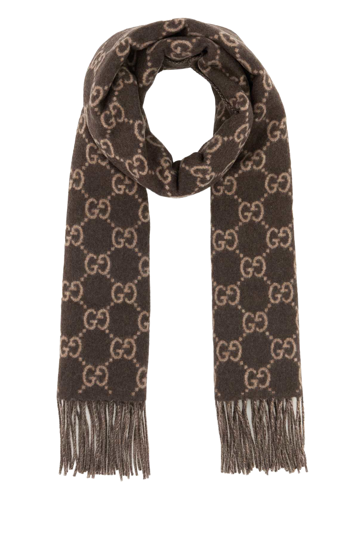 Embroidered Cashmere Scarf Brownbeige Fabric Sciarpe E Foulard
