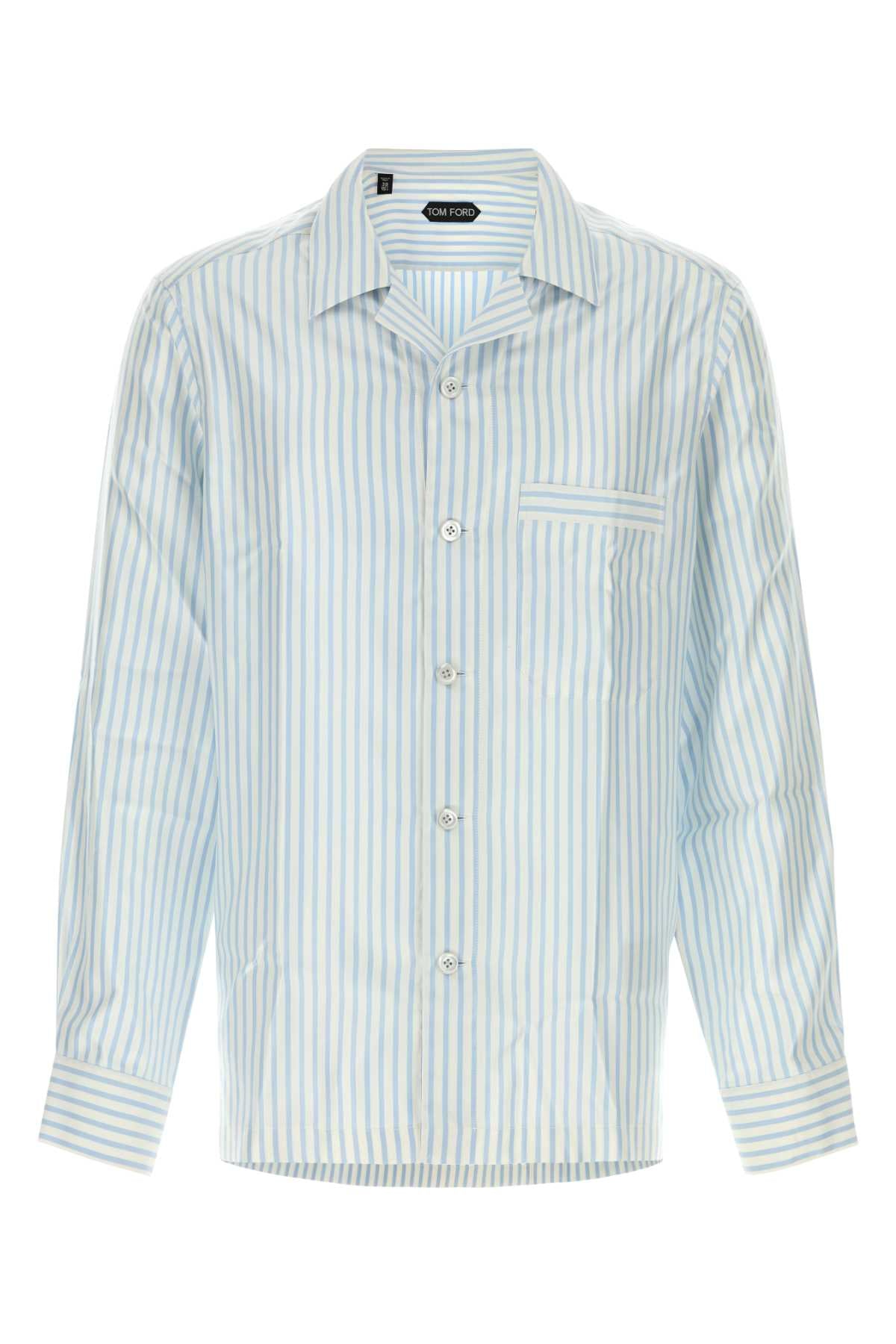 Embroidered Satin Shirt Whitelightblue Silk Camicie