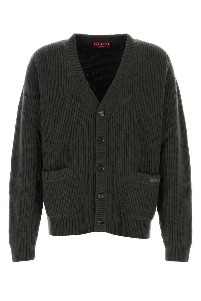 Charcoal Wool Blend Cardigan Militarygreengreen Maglieria