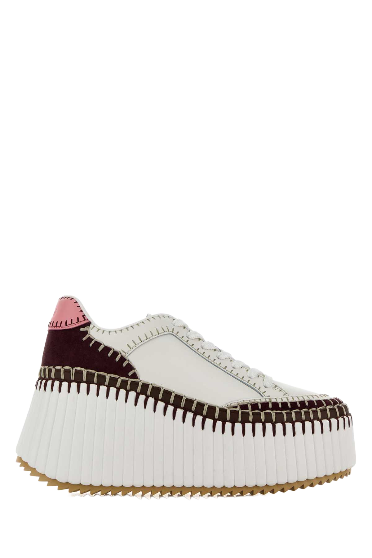 White Leather Nama Sneakers Burgundypink