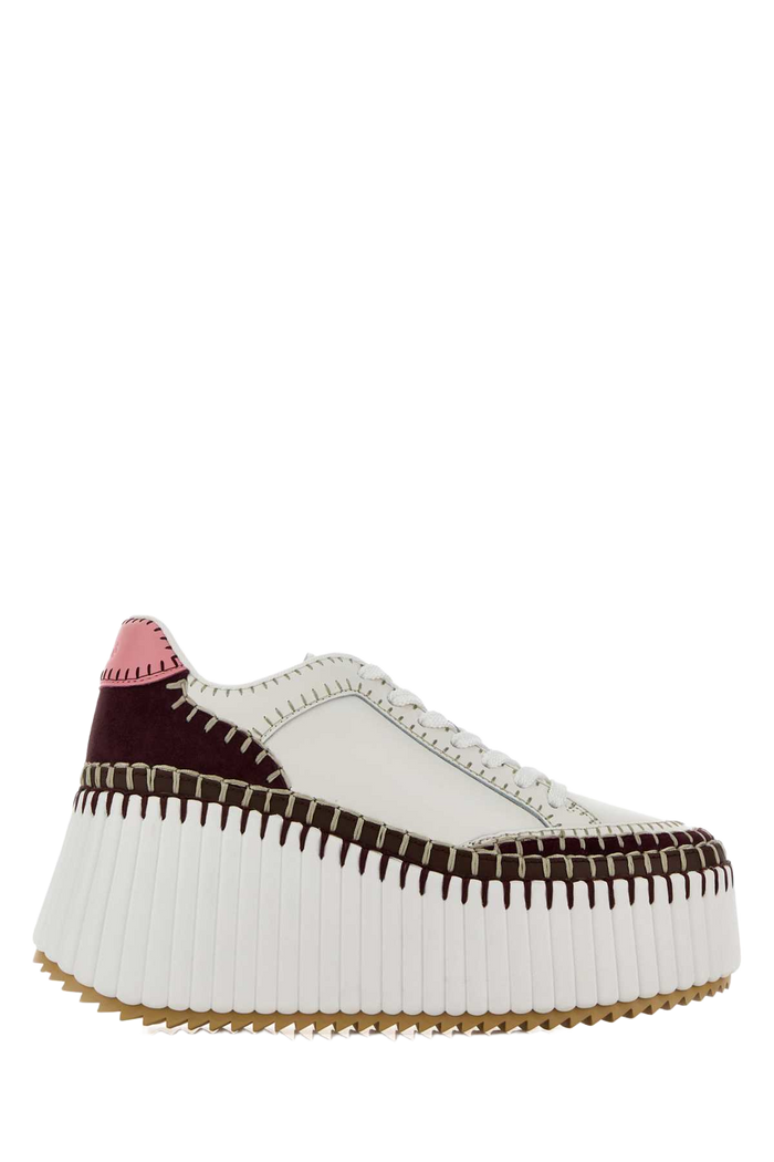 White Leather Nama Sneakers Burgundypink