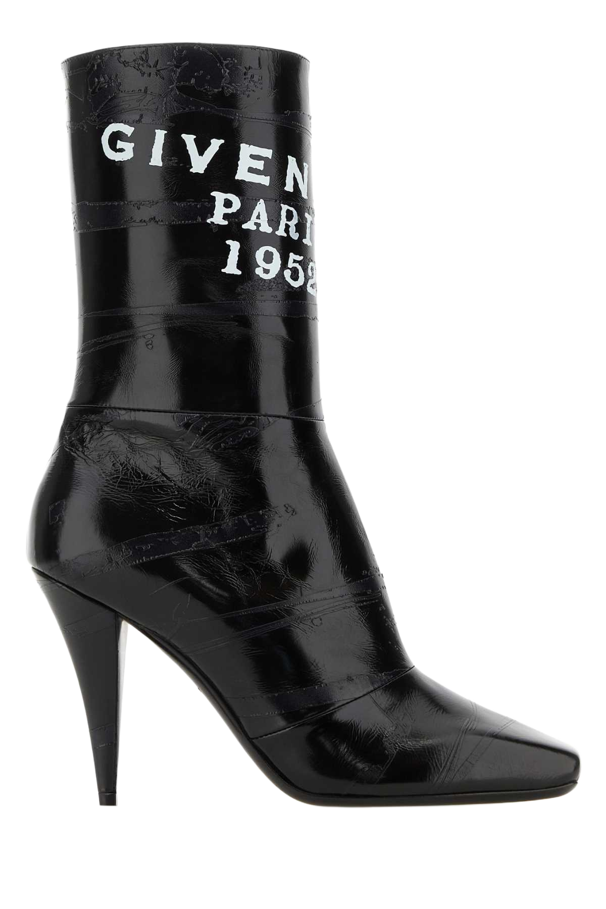 Black Leather Sliced Square Givenchy Tape Ankle Boots Stivali