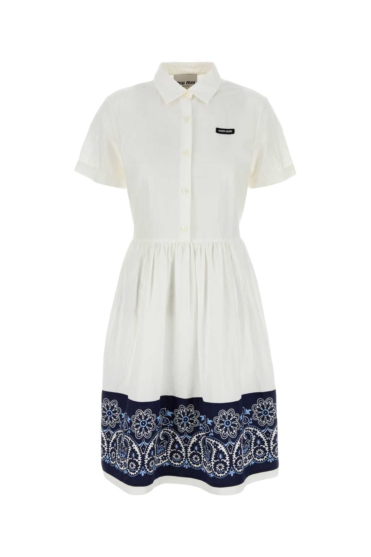 White Cotton Blend Shirt Dress Biancoblu Coli-trochusniloticus Abiti